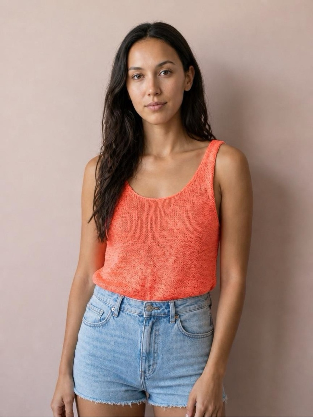H&M Coral Knit Scoop Neck Tank Top